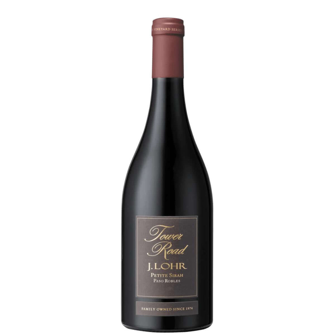 Bottle of J. Lohr Petite Sirah Tower Road 2020, a red wine from Paso Robles, California, with aromas of blackberry and vanilla.