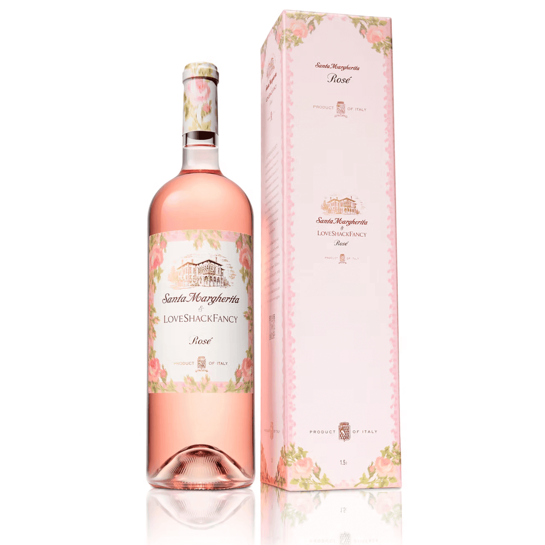 Santa Margherita LoveShackFancy Rosé 2024 in floral gift box, 1.5L magnum, Trevenezie IGT, Italy, elegant pink label
