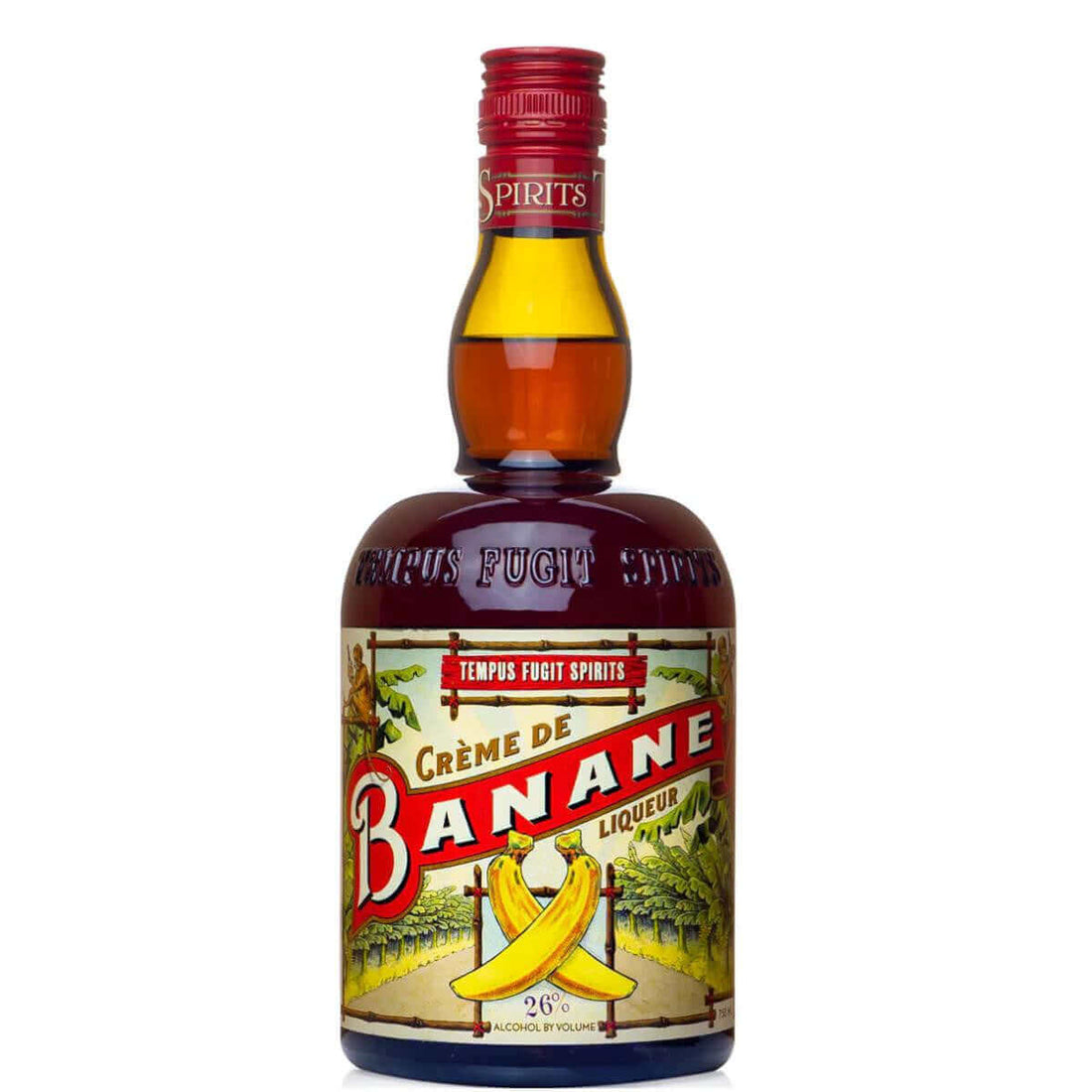 Tempus Fugit Creme De Banana 750ml bottle with banana flavor, ideal for cocktails or sipping neat.