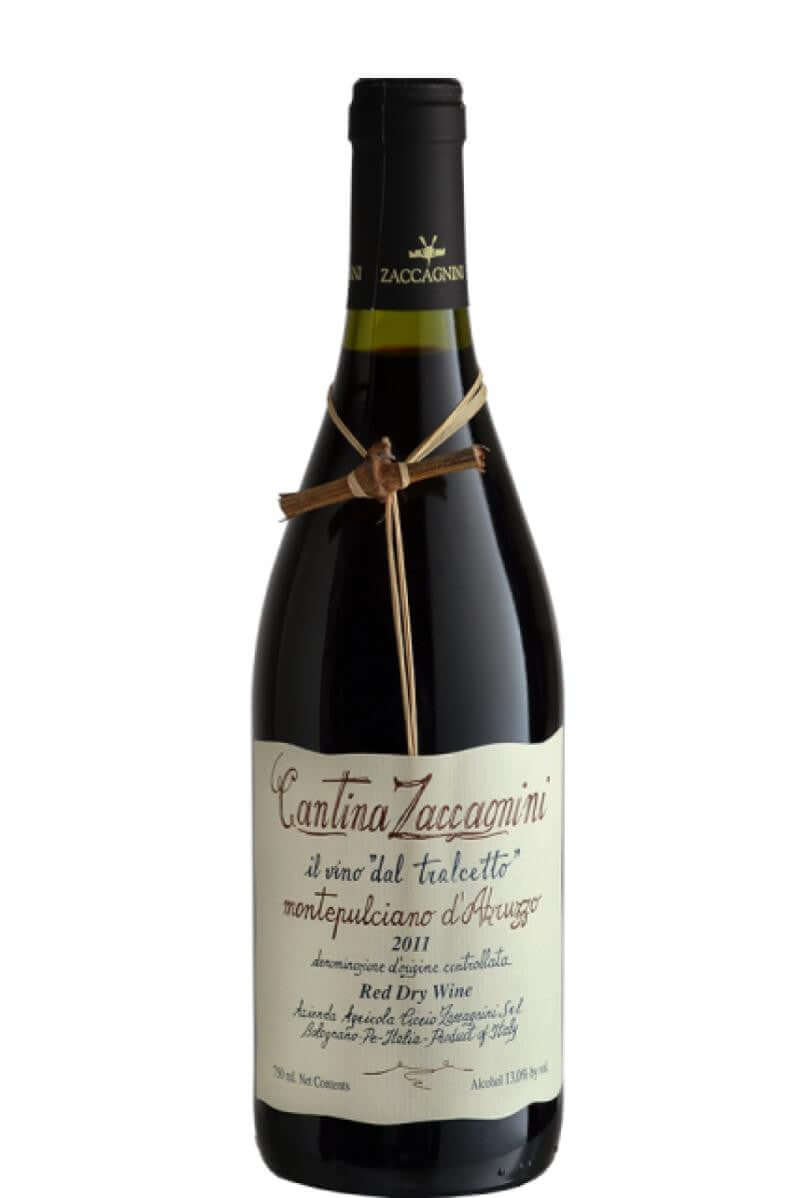 Zaccagnini Montepulciano 2019 750ml red wine bottle with Tralcetto grapevine cutting, Italian wine from Abruzzo.