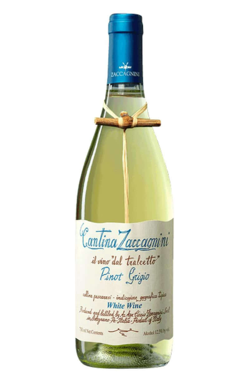 Zaccagnini Pinot Grigio 2021 wine bottle, 750ml, Italian white wine, pale yellow with green nuances, Colline Pescaresi IGT.