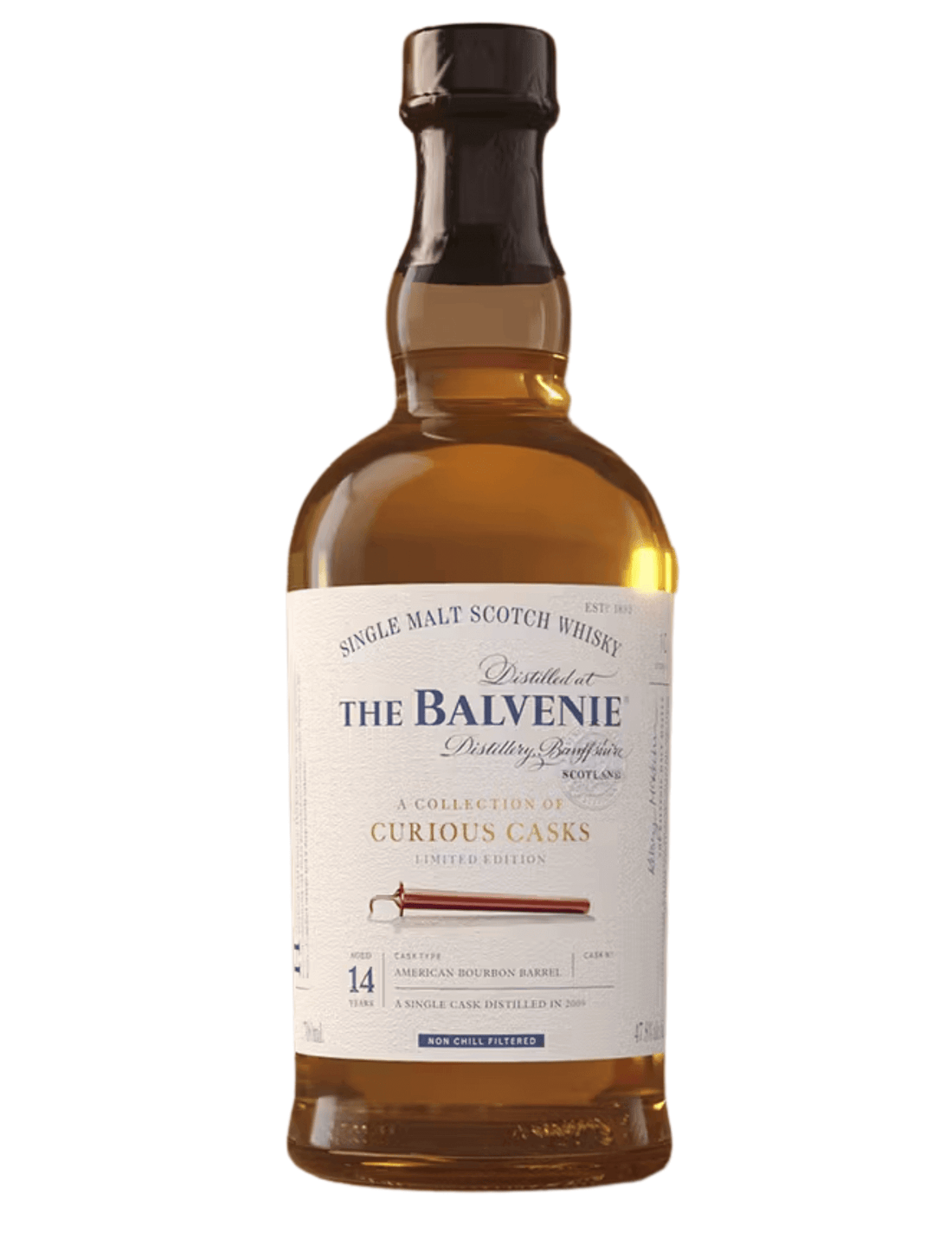 Balvenie 14 Year American Bourbon Barrel 750ml, Single Malt Scotch Whisky bottle with rich toffee, vanilla, and smoky malt flavors.