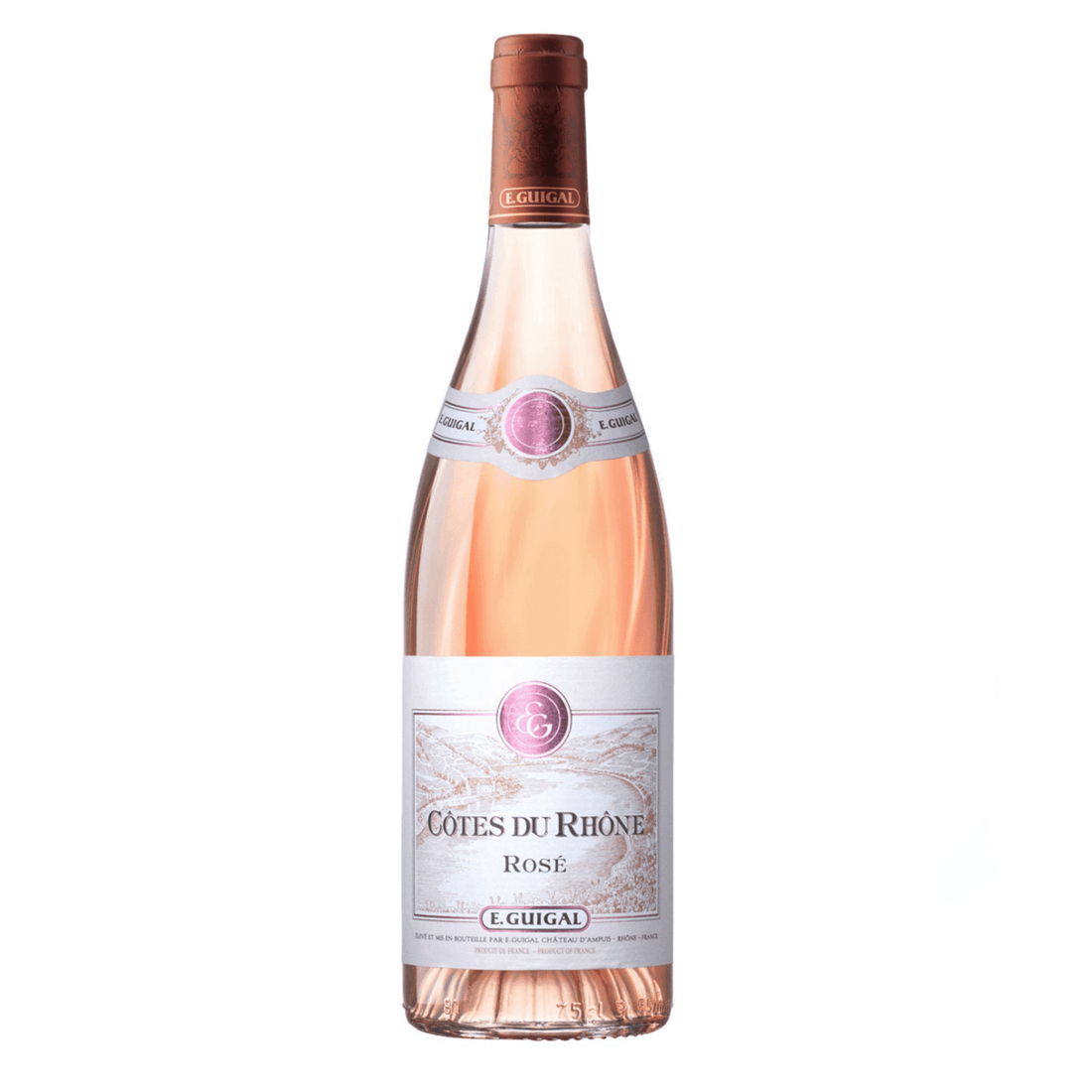 E. Guigal Côtes du Rhône Rosé 2021 wine bottle, Southern Rhône Valley, France, salmon-pink hue, 750ml, 13.5% ABV