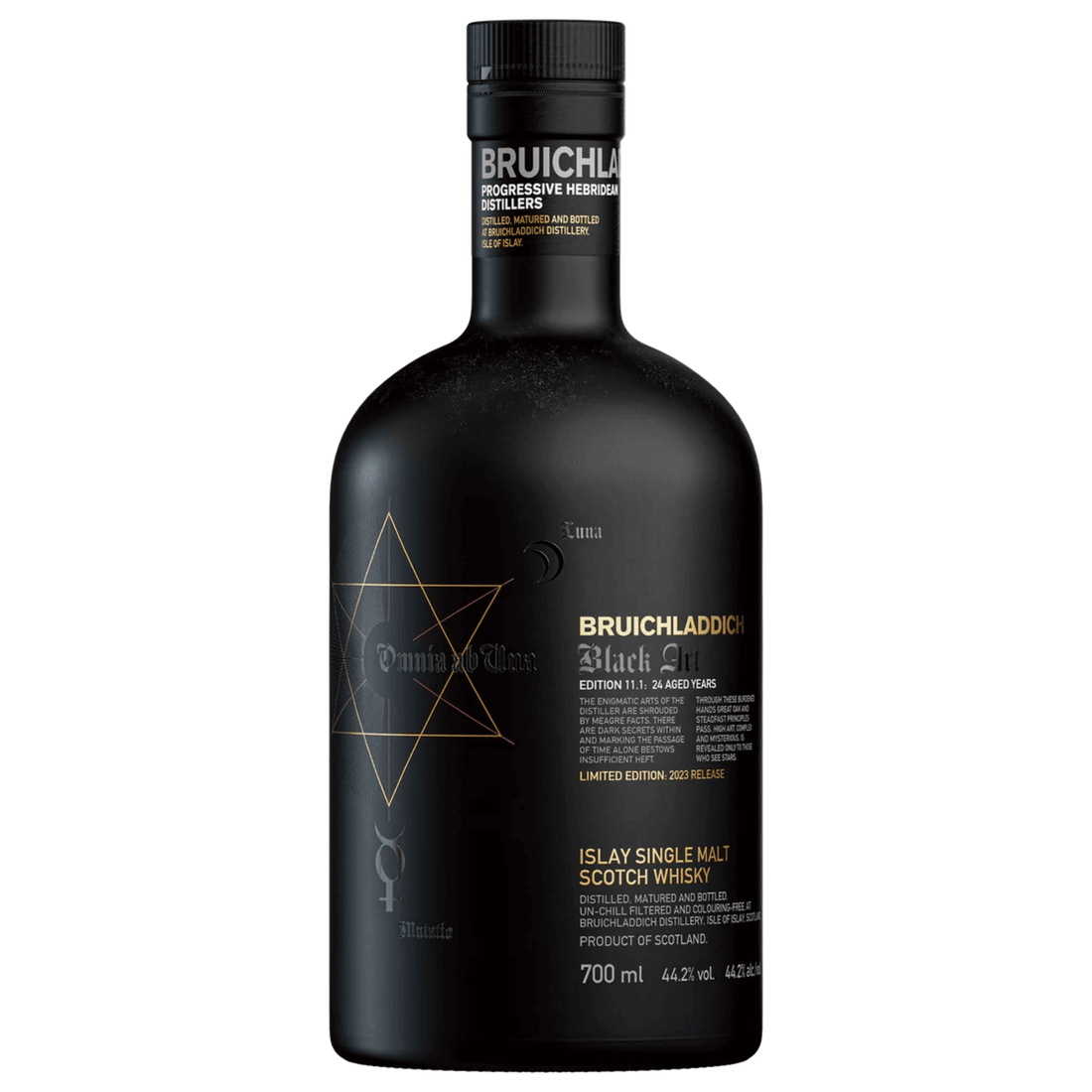 Bruichladdich Black Art 11.1 24-Year Single Malt Scotch Whisky bottle, 700mL, Islay, Scotland, limited edition release.
