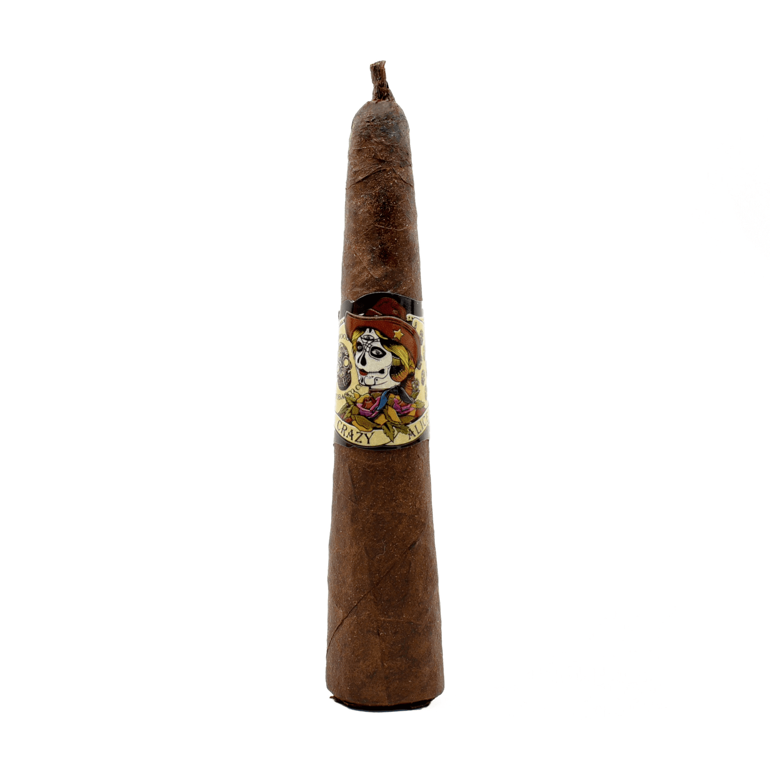 Deadwood Crazy Alice cigar, Nicaraguan, Maduro wrapper, medium strength, featuring dark cocoa and spiced earth flavors.