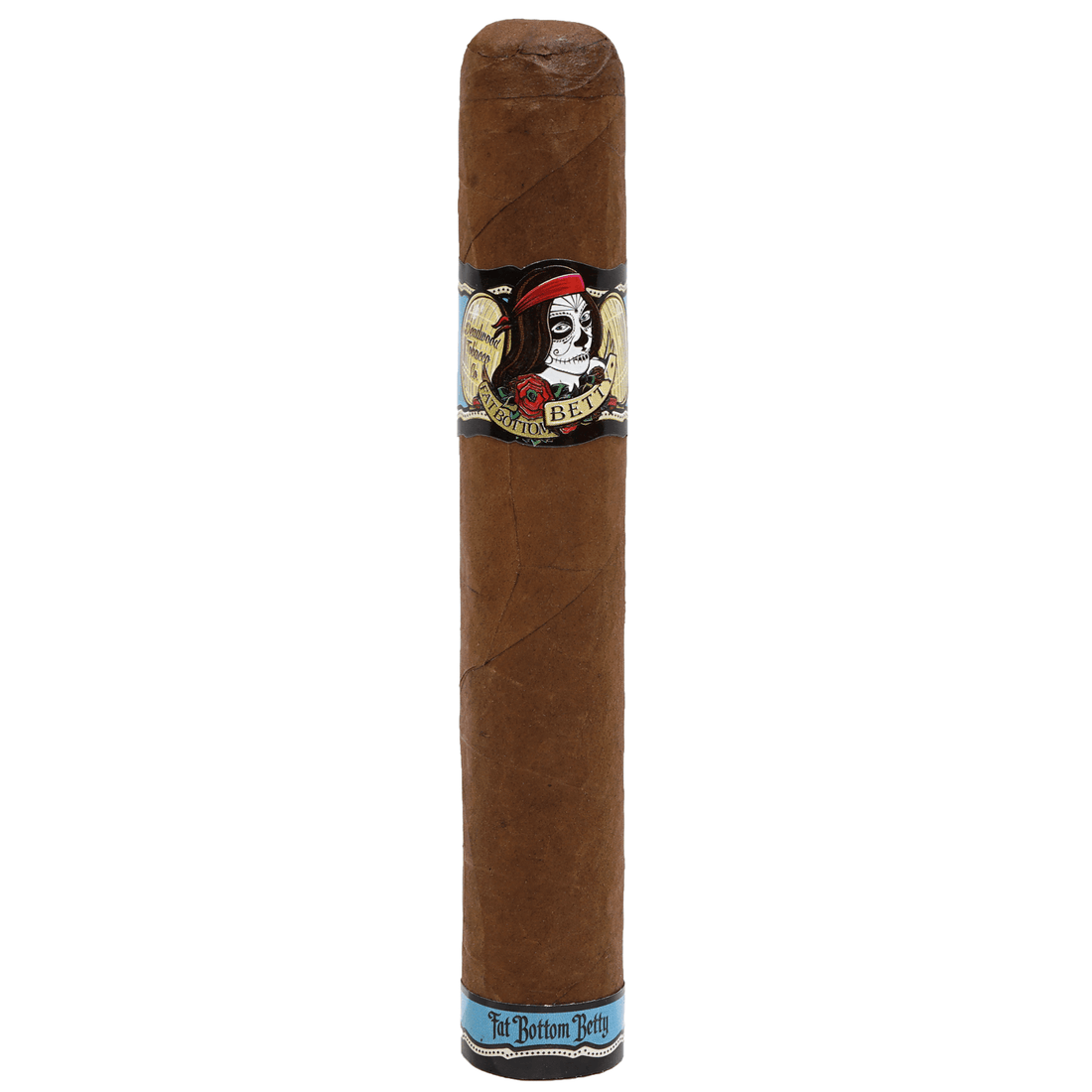 Deadwood Fat Bottom Betty Gordito cigar with Maduro wrapper and illustration, offering bold flavors like dark chocolate and espresso.