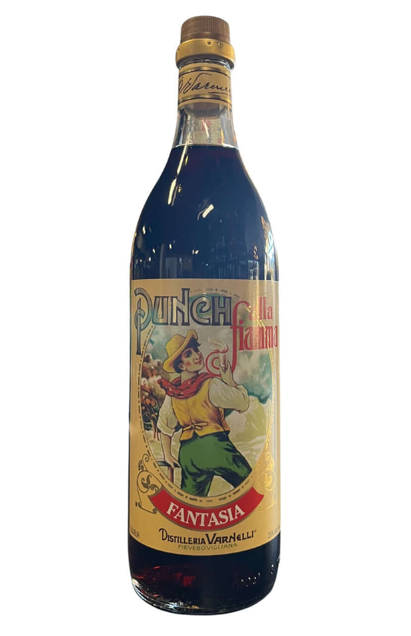 Distilleria Varnelli Punch Alla Fiamma Fantasia Liqueur 1 Liter bottle with vintage label, Italian artisanal spirit from Marche region.