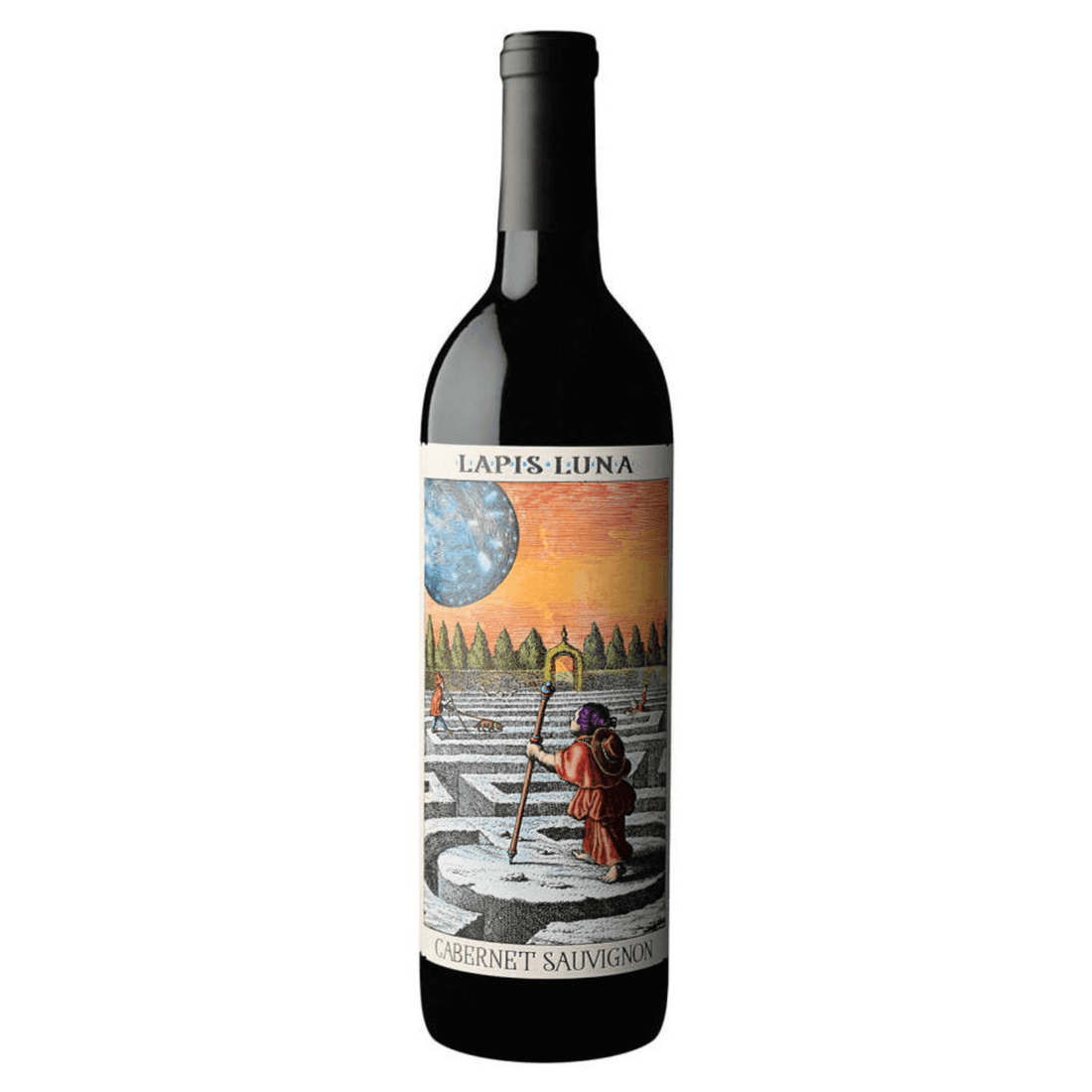 Lapis Luna Cabernet Sauvignon 2021 wine bottle, 750ml, featuring unique label art from Lodi, California.