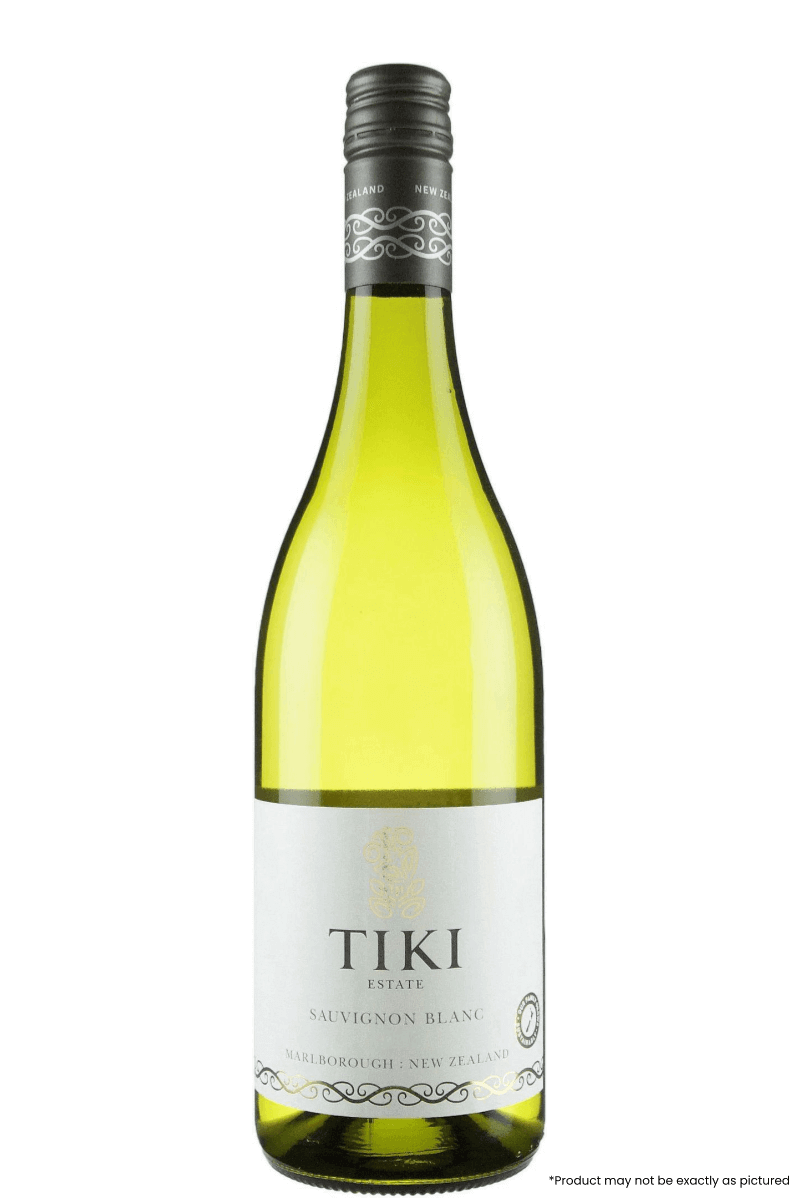 Tiki Estates Sauvignon Blanc 2021 bottle, New Zealand white wine, 750ml, Marlborough region, citrus aroma, refreshing acidity.