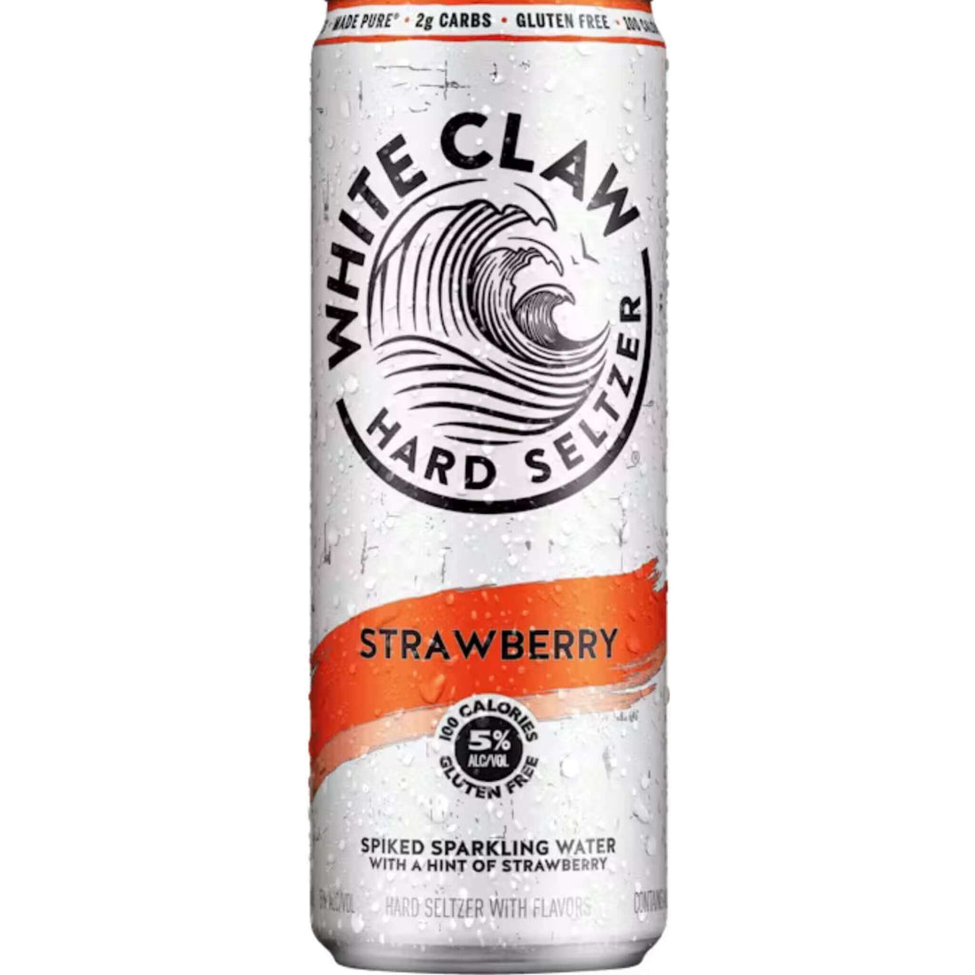 White Claw Strawberry Hard Seltzer 19.2oz can with 5% ABV, refreshing strawberry flavor, low-calorie beverage from Chicago.