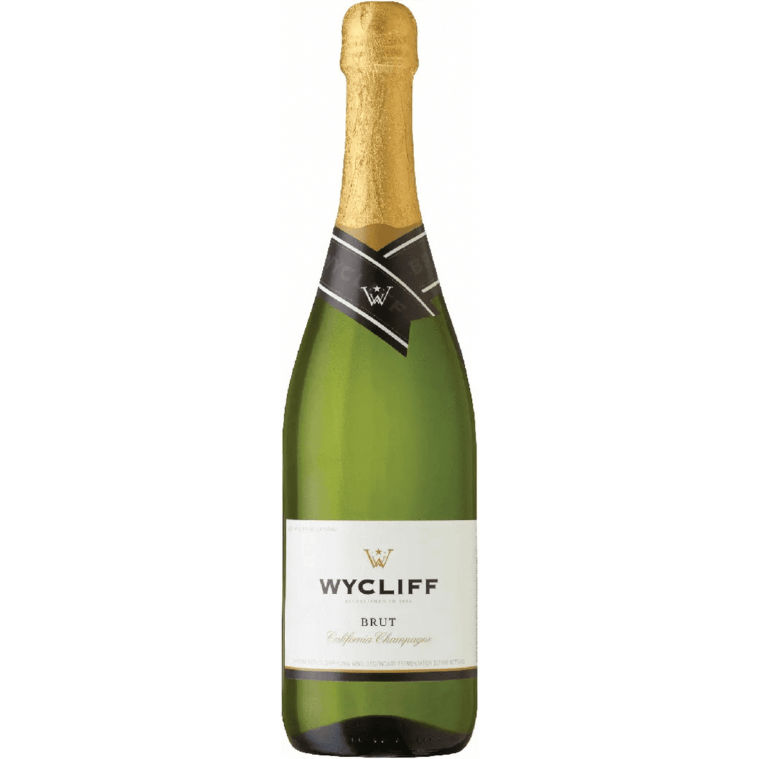 Wycliff Brut Champagne 750ml bottle, sparkling wine from California with 10.5% ABV, featuring balanced fruity flavors and a crisp finish.
