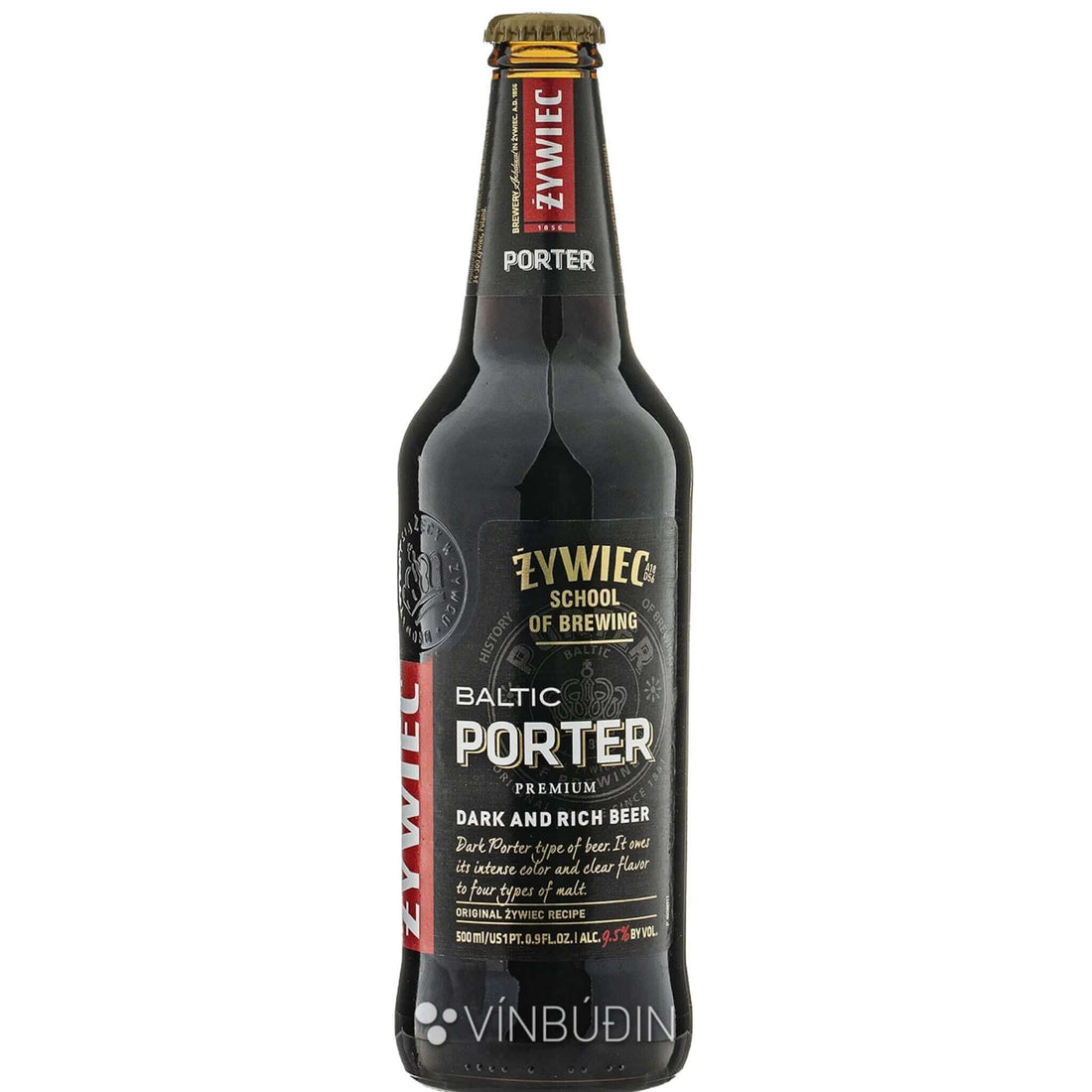 Żywiec Porter 500ml bottle, Baltic Porter beer from Poland with dark, rich flavors of roasted malt, chocolate, and caramel.